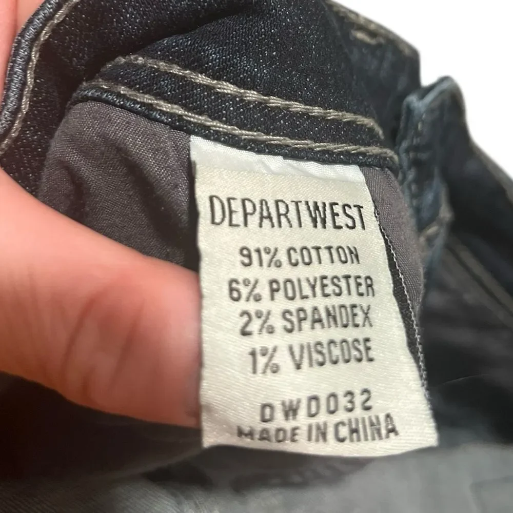 Departwest Trouper Dark Wash Jeans Size 30x32 Slim Fit Distressed Whisker Fade